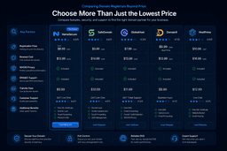 Comparison of domain registrars showing pricing DNSSEC privacy and transfer features