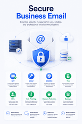 Business email security checklist including SPF DKIM DMARC TLS MFA phishing protection and backups