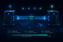 Domain transfer without downtime with active website, DNS records, and email services remaining online