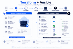 Terraform and Ansible workflow showing cloud droplet provisioning server configuration and application deployment