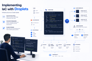 Infrastructure as Code with cloud droplets showing Terraform automation cloud servers and DevOps workflows