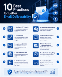 Checklist of email deliverability best practices including SPF DKIM DMARC DNS and sender reputation monitoring