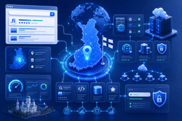 Illustration showing how a .fi domain improves local SEO, search visibility, and website performance in Finland.
