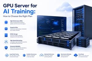 GPU server for AI training showing enterprise GPU infrastructure NVMe storage AI model training and cloud computing