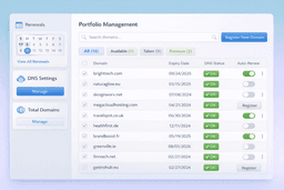 bulk domain registration and domain portfolio management dashboard with multiple domains