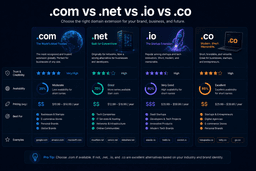 Comparison of .com .net .io and .co domain extensions by trust and business use