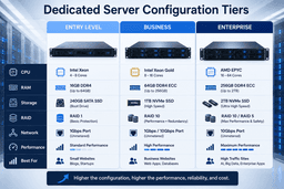 Finland dedicated server configuration comparison showing entry level business and enterprise hardware options