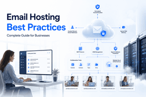 Email hosting best practices guide showing secure business email hosting cloud infrastructure and professional email management