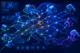 Illustration showing network latency and CDN connectivity between Finland, Germany, and European hosting infrastructure.