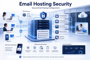 Email hosting security showing secure mail servers encryption authentication and business email protection