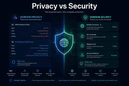 Comparison of WHOIS privacy, DNSSEC, SSL certificates, registrar lock, and account security