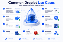 Common cloud droplet use cases including web hosting APIs Docker Kubernetes SaaS and databases