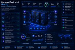 Managed dedicated server platform with monitoring, automated backups, firewall management, and enterprise operations dashboards.