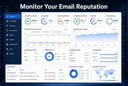 Email deliverability monitoring dashboard showing inbox placement sender reputation and email performance metrics