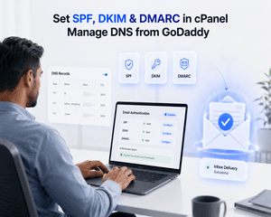 Setting up cPanel email SPF DKIM and DMARC records with GoDaddy domain for better inbox delivery.