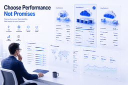 Business evaluating cloud hosting providers based on performance scalability uptime and infrastructure quality