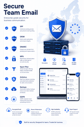Secure team email hosting with SPF DKIM DMARC MFA spam filtering antivirus backups and GDPR compliance