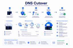 Email DNS cutover process showing MX SPF DKIM DMARC configuration and secure mail delivery