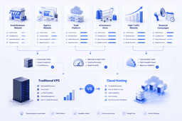 Decision guide comparing cloud hosting and traditional VPS for small businesses, agencies, SaaS platforms, and eCommerce websites.