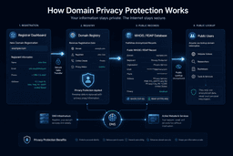 Diagram showing how domain privacy protection masks WHOIS and RDAP records