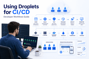 Using cloud droplets for CI CD developer workflows showing Git automation cloud servers Docker and deployment pipelines