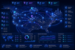 Multi-region cloud deployment across North America with geographic routing and regional failover.