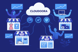 Successful WooCommerce stores connected to Cloudoora’s cloud network, showing sales growth, fast performance, and secure, reliable hosting.