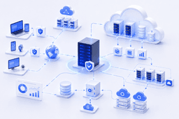 Hybrid hosting infrastructure combining VPS servers with scalable cloud resources.