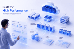 High-performance cloud hosting infrastructure with NVMe SSD storage, scalable compute resources, and intelligent networking
